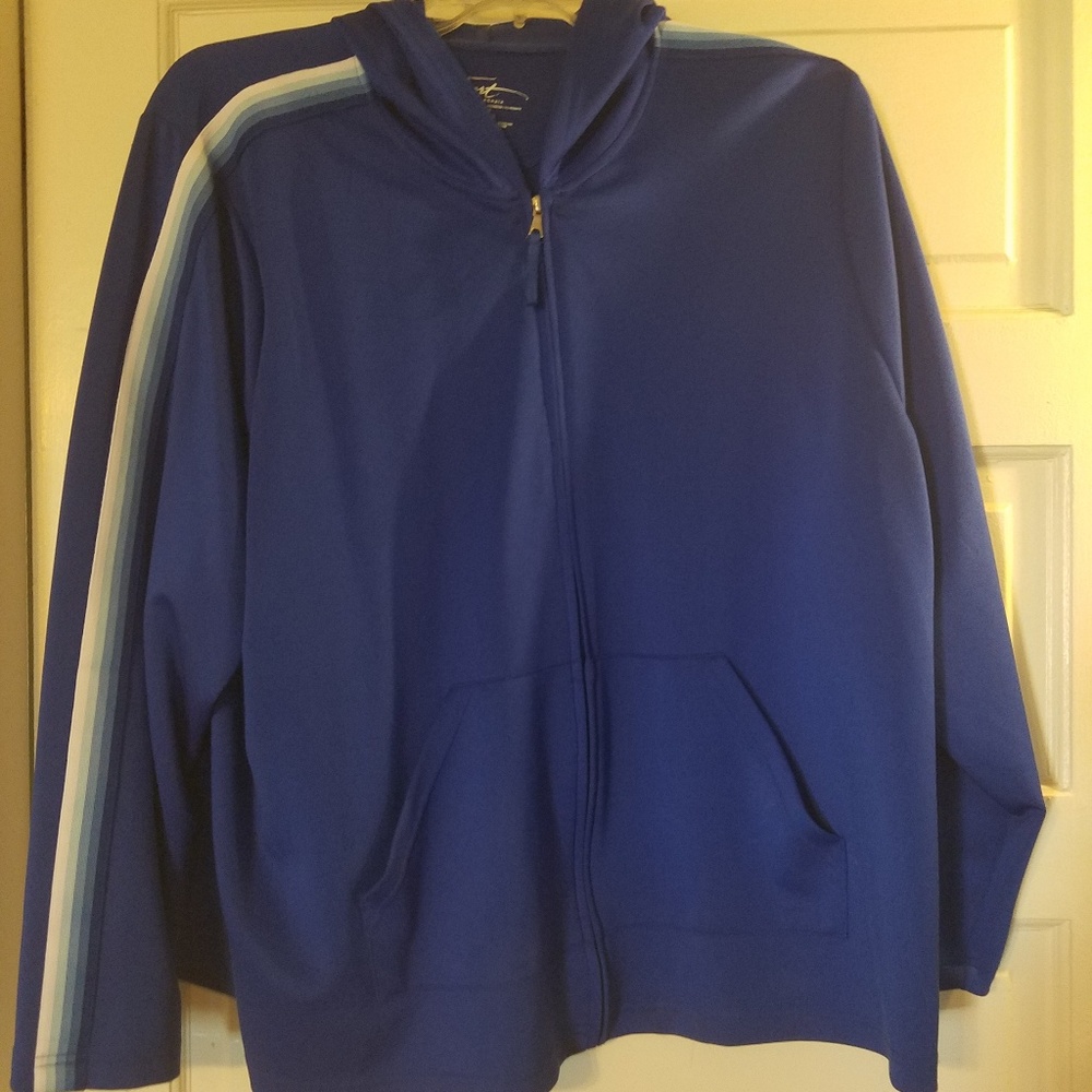 Zip up exercise jacket with attached hood
